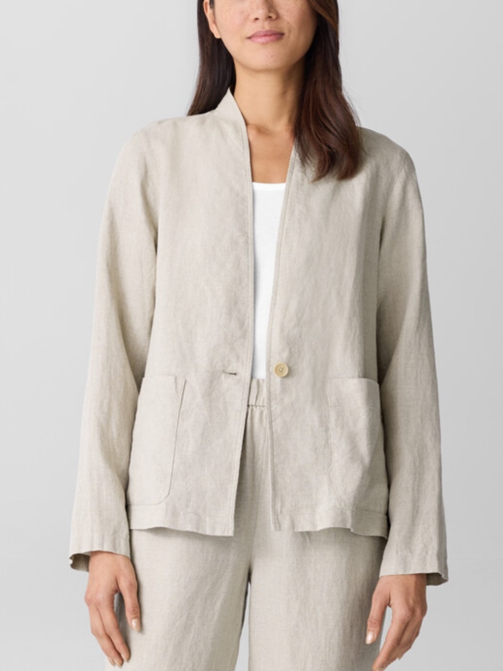 Eileen Fisher Organic Linen Flight Jacket Beige XXS